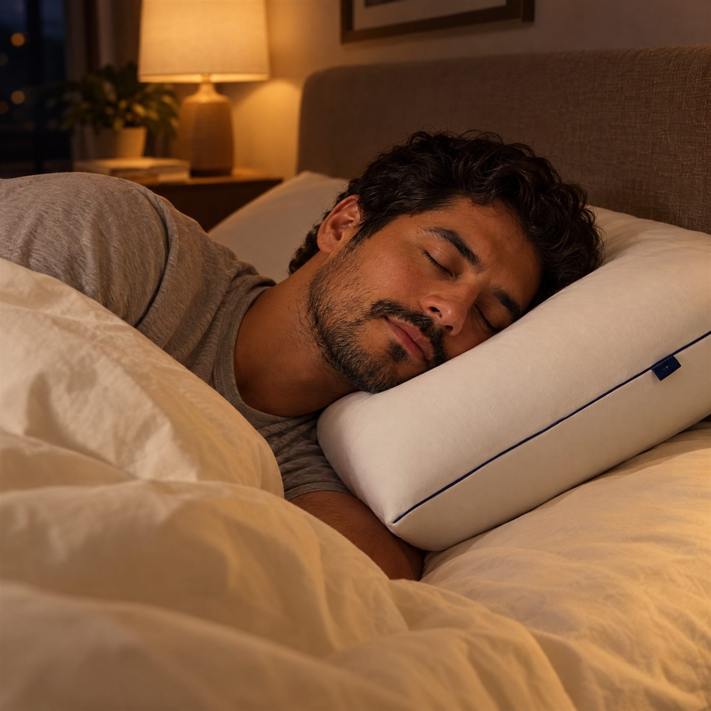 Hombre durmiendo profundamente sobre la almohada Nubara